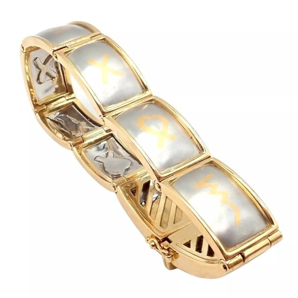 Vintage! Tiffany & Co Picasso 18k Yellow Gold Platinum Signature Panel Bracelet - Picture 6 of 14
